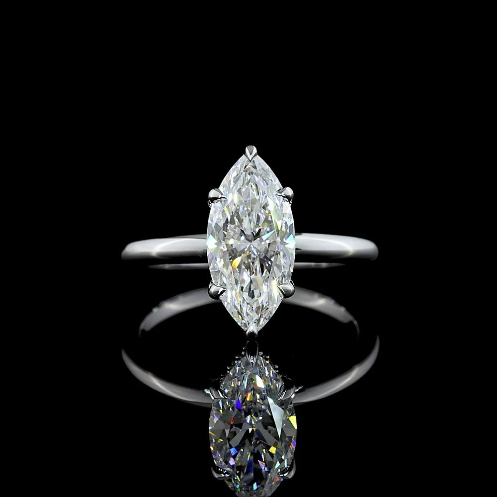 14K White Gold Marquise Cut Hidden Halo Ring with 2.15 Carat Lab Diamond Center and 0.09 Carat Brilliant Cut Diamond Accents - 2.24 Total Carat Weight, IGI Certified - Covaloro Fine Jewelry
