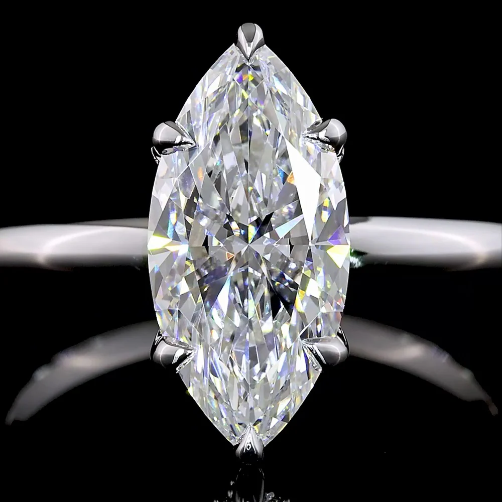 14K White Gold Marquise Cut Hidden Halo Ring with 2.15 Carat Lab Diamond Center and 0.09 Carat Brilliant Cut Diamond Accents - 2.24 Total Carat Weight, IGI Certified - Covaloro Fine Jewelry - Image 2