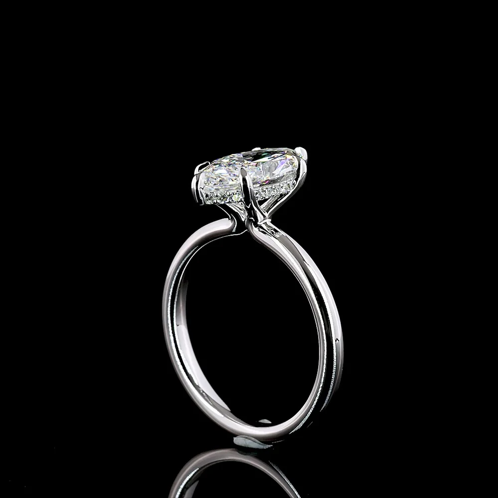 14K White Gold Marquise Cut Hidden Halo Ring with 2.15 Carat Lab Diamond Center and 0.09 Carat Brilliant Cut Diamond Accents - 2.24 Total Carat Weight, IGI Certified - Covaloro Fine Jewelry - Image 3
