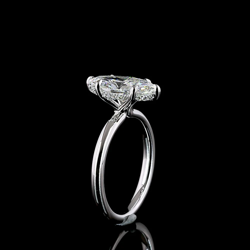 14K White Gold Marquise Cut Hidden Halo Ring with 2.15 Carat Lab Diamond Center and 0.09 Carat Brilliant Cut Diamond Accents - 2.24 Total Carat Weight, IGI Certified - Covaloro Fine Jewelry - Image 4