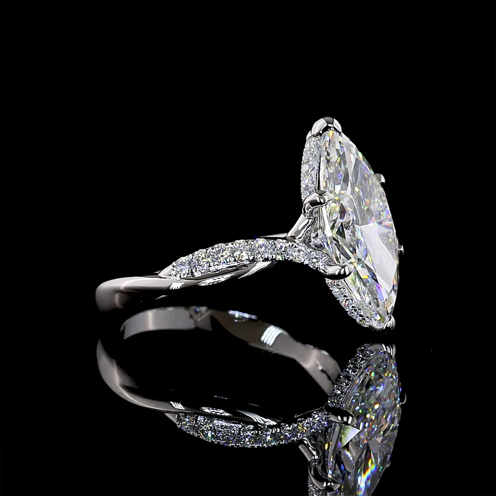 14K White Gold Marquise Cut Hidden Halo Ring with 3.79 Carat Center Lab Diamond and 0.28 Carat Accent Lab Diamonds - 4.07 Total Carat Weight - Covaloro Fine Jewelry - Image 2