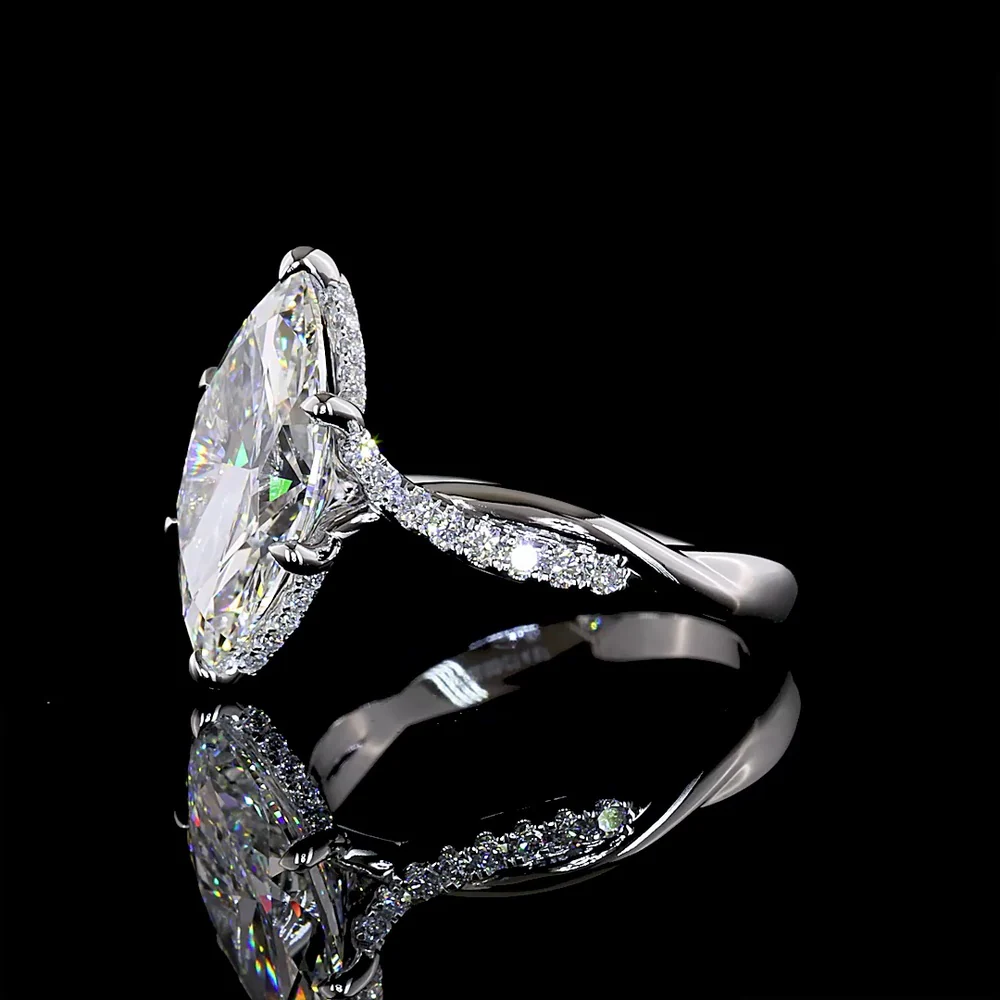 14K White Gold Marquise Cut Hidden Halo Ring with 3.79 Carat Center Lab Diamond and 0.28 Carat Accent Lab Diamonds - 4.07 Total Carat Weight - Covaloro Fine Jewelry - Image 3