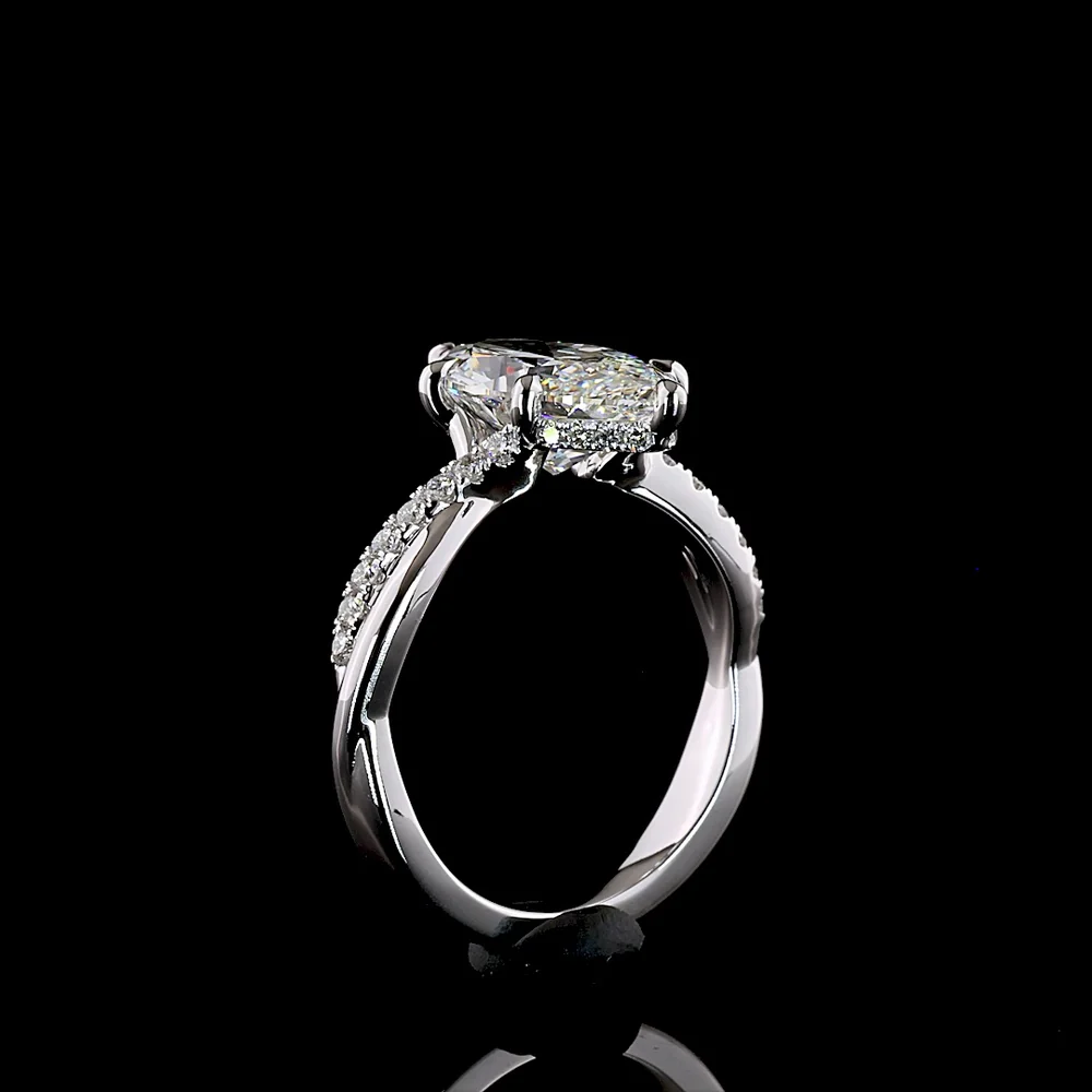 14K White Gold Marquise Cut Hidden Halo Ring with E VVS2 Lab Diamond Center - 3.33 Carat Total Diamond Weight - Covaloro Fine Jewelry - Image 4