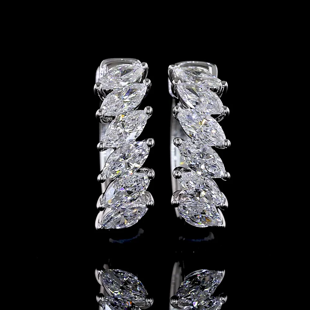 14K White Gold Marquise Cut Huggie Earrings with Prong Set Lab Diamonds - 0.95 Carat Total Diamond Weight - Covaloro Fine Jewelry - Image 2