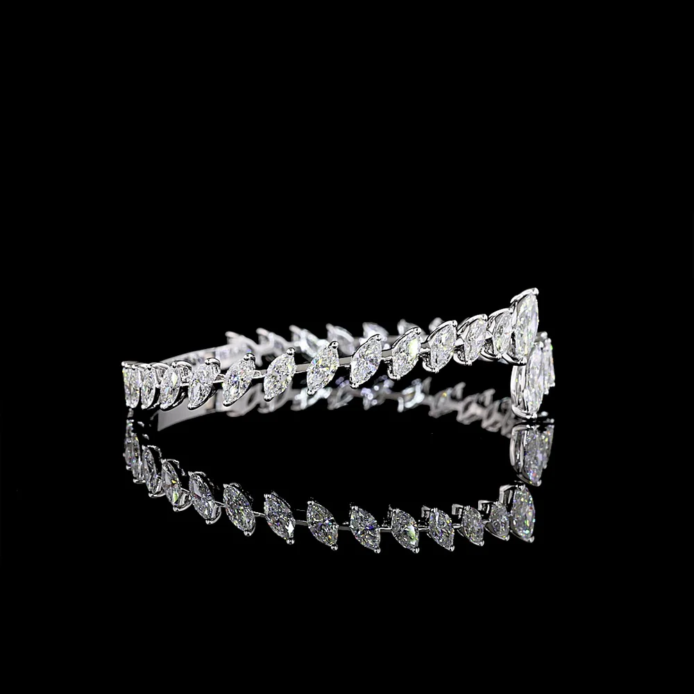 14K White Gold Marquise Cut Lab Diamond Bangle Bracelet with Inclined Prong Setting - 7.55 Carat Total Diamond Weight - Covaloro Fine Jewelry - Image 2