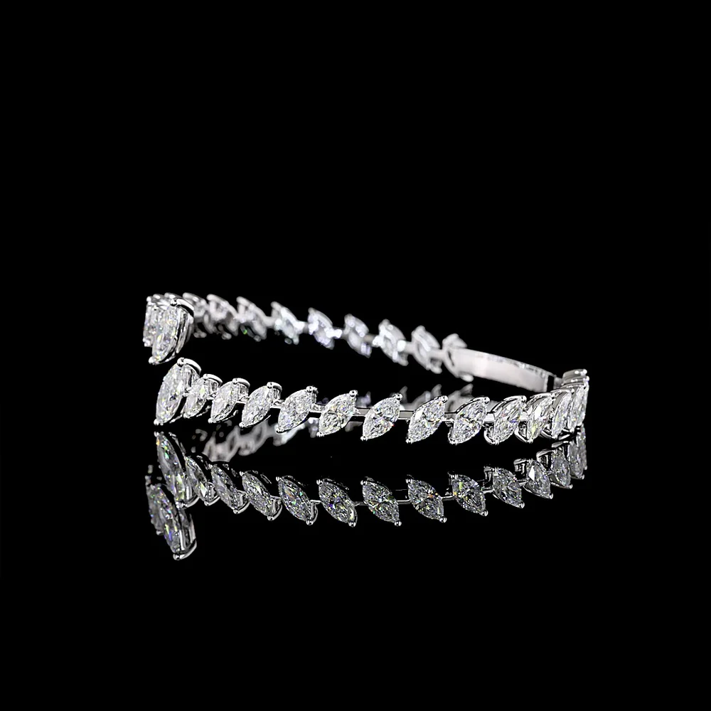 14K White Gold Marquise Cut Lab Diamond Bangle Bracelet with Inclined Prong Setting - 7.55 Carat Total Diamond Weight - Covaloro Fine Jewelry - Image 3