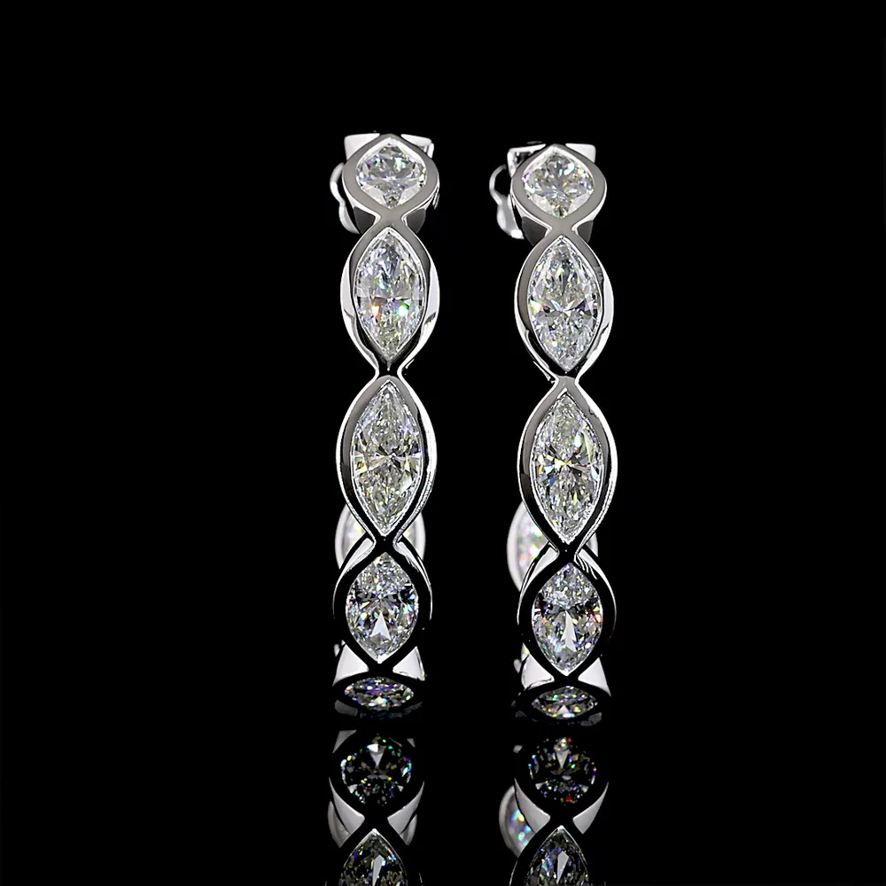 14K White Gold Marquise Cut Lab Diamond C-Hoop Earrings - 12.60 Total Carat Weight, Bezel Set, E-F Color VS Clarity - Covaloro Fine Jewelry - Image 2