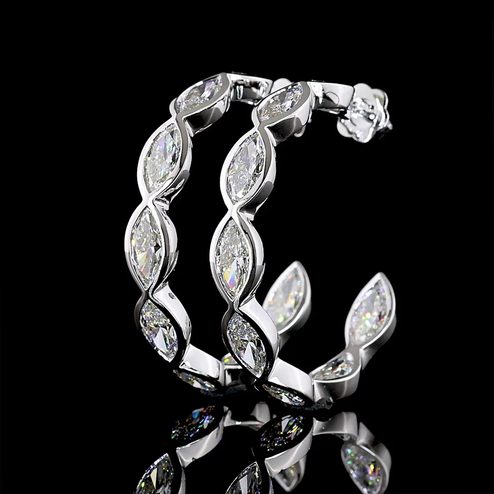 14K White Gold Marquise Cut Lab Diamond C-Hoop Earrings - 12.60 Total Carat Weight, Bezel Set, E-F Color VS Clarity - Covaloro Fine Jewelry - Image 3