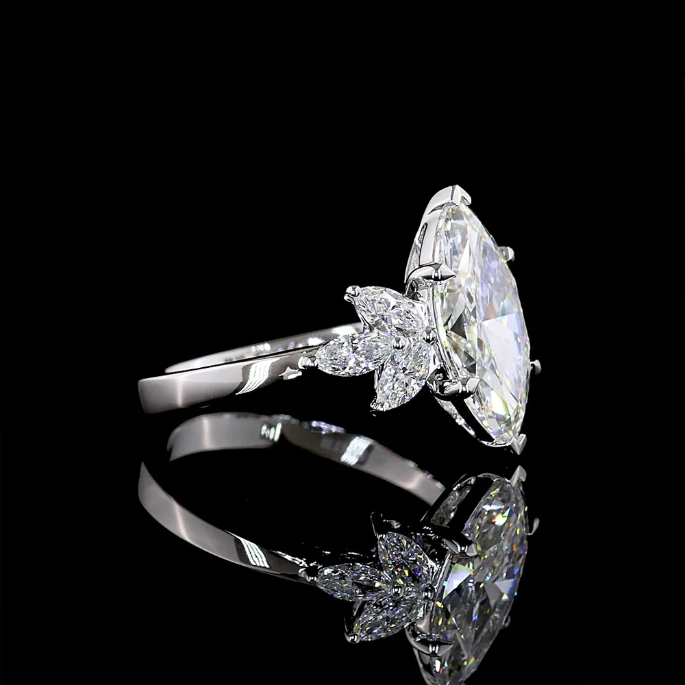 14K White Gold Marquise Cut Lab Diamond Floral Side-Stone Ring - 3.03 Carats Center Stone, 3.56 Carats Total Diamond Weight, IGI Certified E-F VS1 - Covaloro Fine Jewelry - Image 2