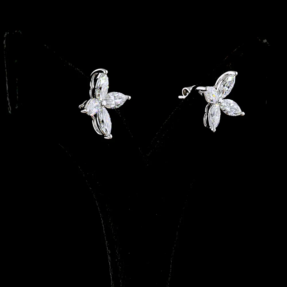 14K White Gold Marquise Cut Lab Diamond Flower Stud Earrings - 3.06 Carats Total Diamond Weight - Covaloro Fine Jewelry - Image 3