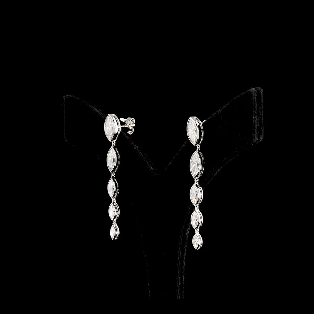 14K White Gold Marquise Cut Lab Diamond Hanging Earrings with Bezel Setting - 3.91 Carats Total Diamond Weight - Covaloro Fine Jewelry