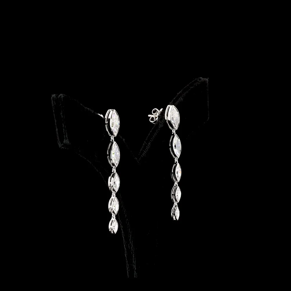 14K White Gold Marquise Cut Lab Diamond Hanging Earrings with Bezel Setting - 3.91 Carats Total Diamond Weight - Covaloro Fine Jewelry - Image 2