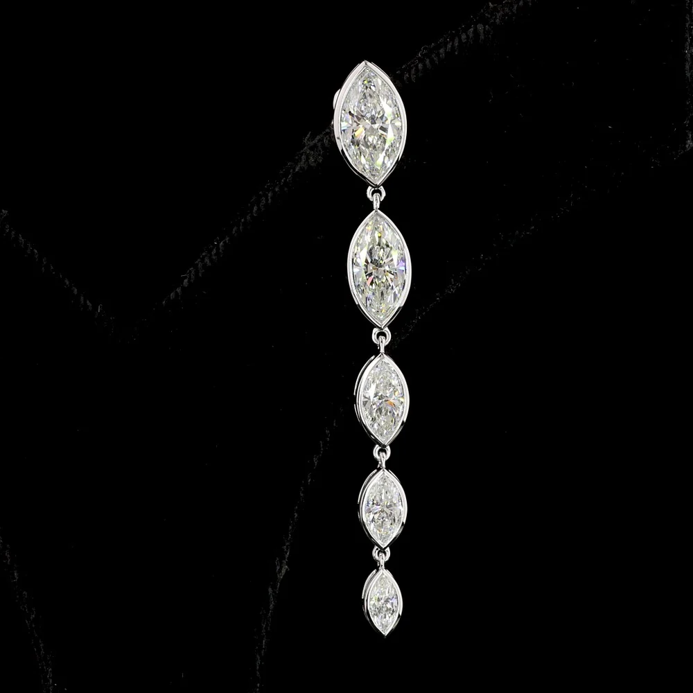 14K White Gold Marquise Cut Lab Diamond Hanging Earrings with Bezel Setting - 3.91 Carats Total Diamond Weight - Covaloro Fine Jewelry - Image 3