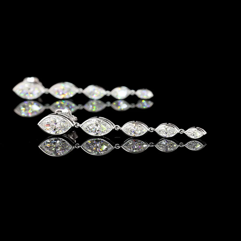 14K White Gold Marquise Cut Lab Diamond Hanging Earrings with Bezel Setting - 3.91 Carats Total Diamond Weight - Covaloro Fine Jewelry - Image 4