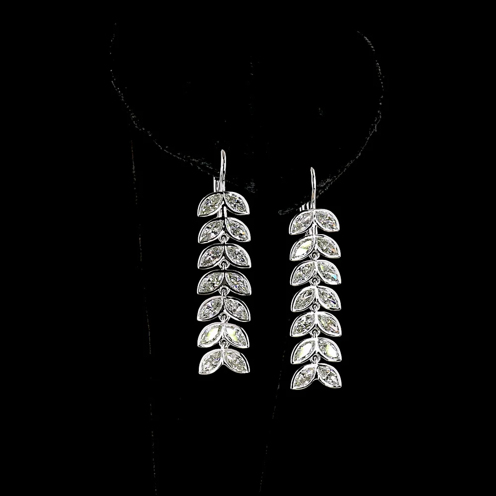 14K White Gold Marquise Cut Lab Diamond Hanging Earrings with Inclined Prong Setting - 3.23 Total Carat Weight, E-F Color, VS1 Clarity - Covaloro Fine Jewelry