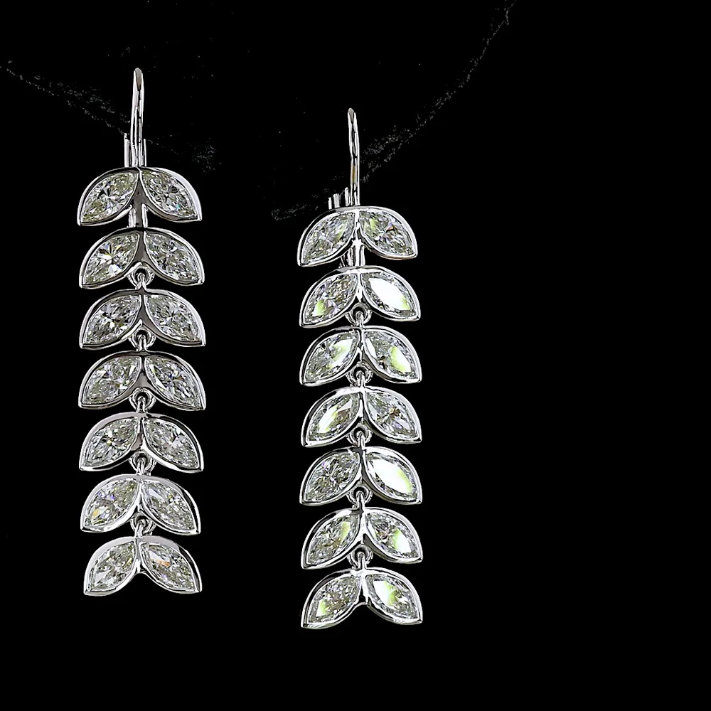 14K White Gold Marquise Cut Lab Diamond Hanging Earrings with Inclined Prong Setting - 3.23 Total Carat Weight, E-F Color, VS1 Clarity - Covaloro Fine Jewelry - Image 2