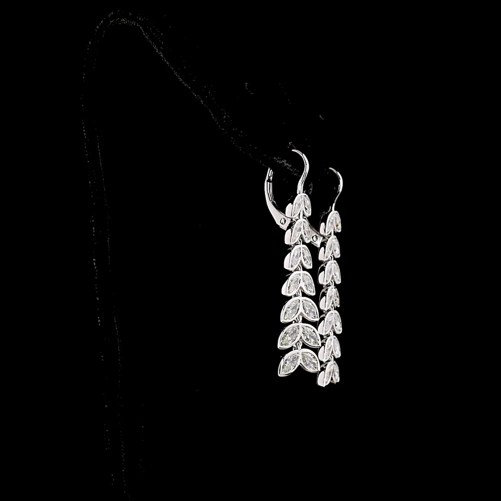 14K White Gold Marquise Cut Lab Diamond Hanging Earrings with Inclined Prong Setting - 3.23 Total Carat Weight, E-F Color, VS1 Clarity - Covaloro Fine Jewelry - Image 3