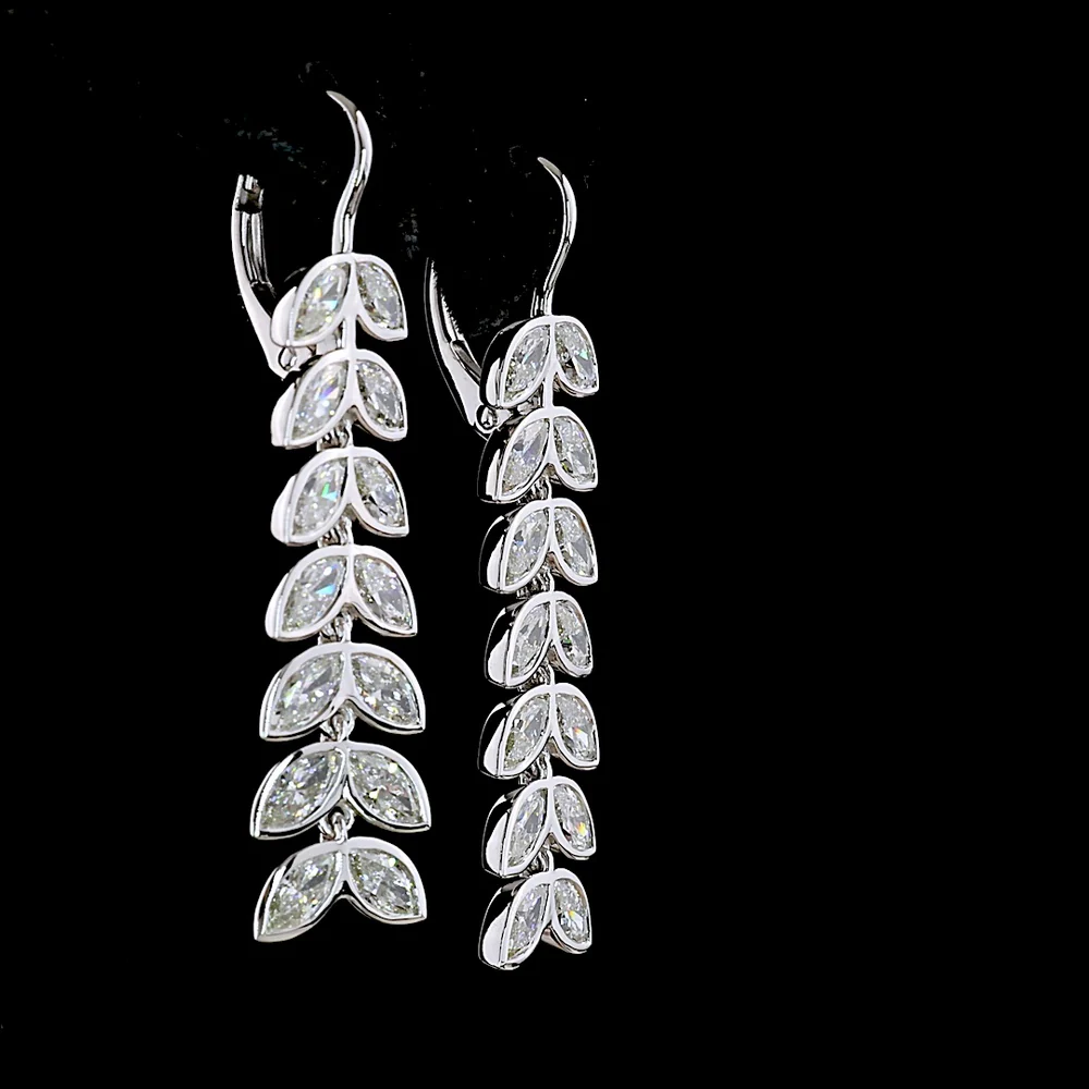 14K White Gold Marquise Cut Lab Diamond Hanging Earrings with Inclined Prong Setting - 3.23 Total Carat Weight, E-F Color, VS1 Clarity - Covaloro Fine Jewelry - Image 4
