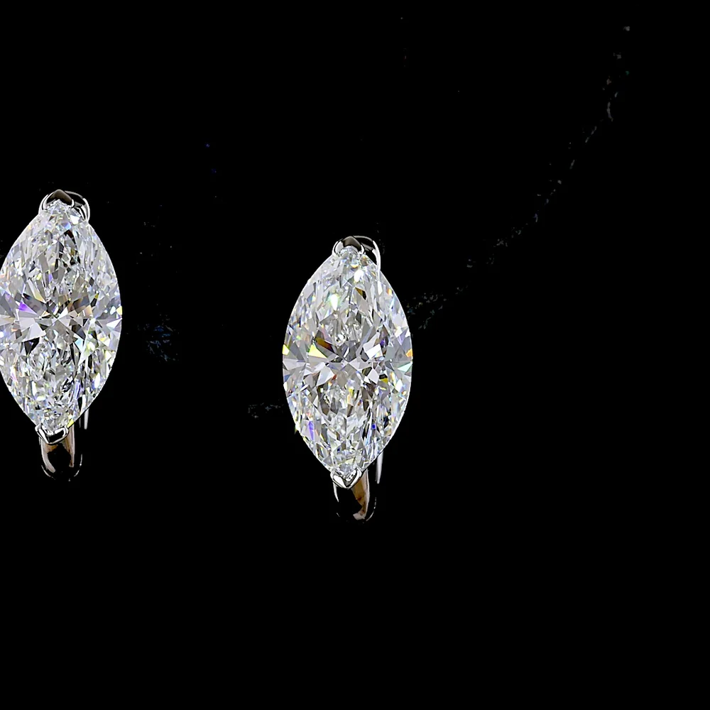 14K White Gold Marquise Cut Lab Diamond Huggie Earrings - 3.06 Carat Total Weight (E-F Color, VS1 Clarity) - Covaloro Fine Jewelry - Image 2