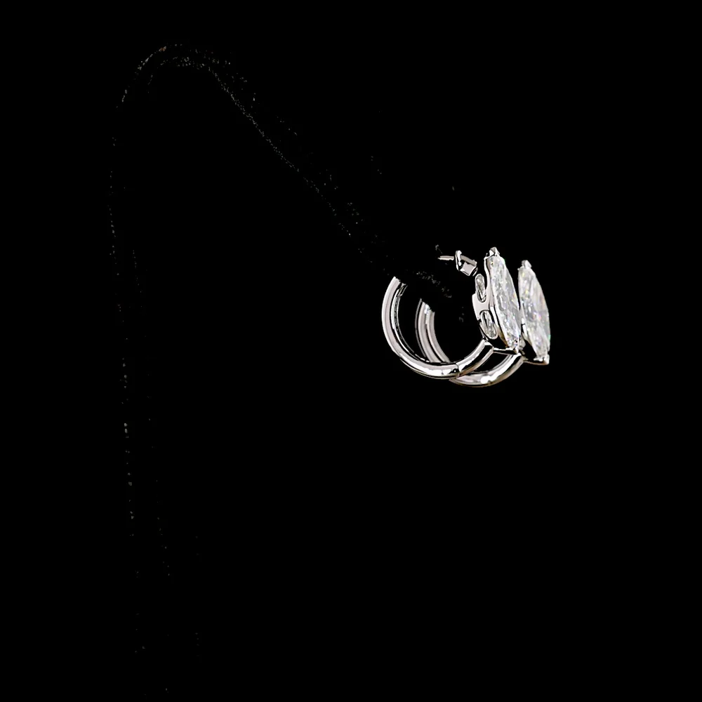 14K White Gold Marquise Cut Lab Diamond Huggie Earrings - 3.06 Carat Total Weight (E-F Color, VS1 Clarity) - Covaloro Fine Jewelry - Image 3
