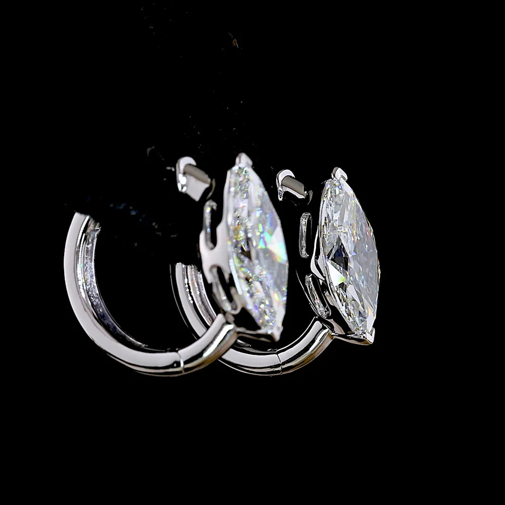 14K White Gold Marquise Cut Lab Diamond Huggie Earrings - 3.06 Carat Total Weight (E-F Color, VS1 Clarity) - Covaloro Fine Jewelry - Image 4