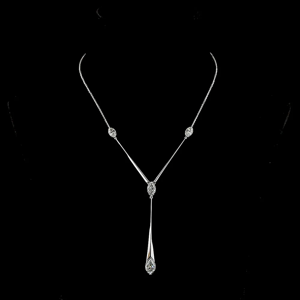 14K White Gold Marquise Cut Lab Diamond Lariat Necklace with Bezel Settings - 3.18 Carat Total Diamond Weight - Covaloro Fine Jewelry
