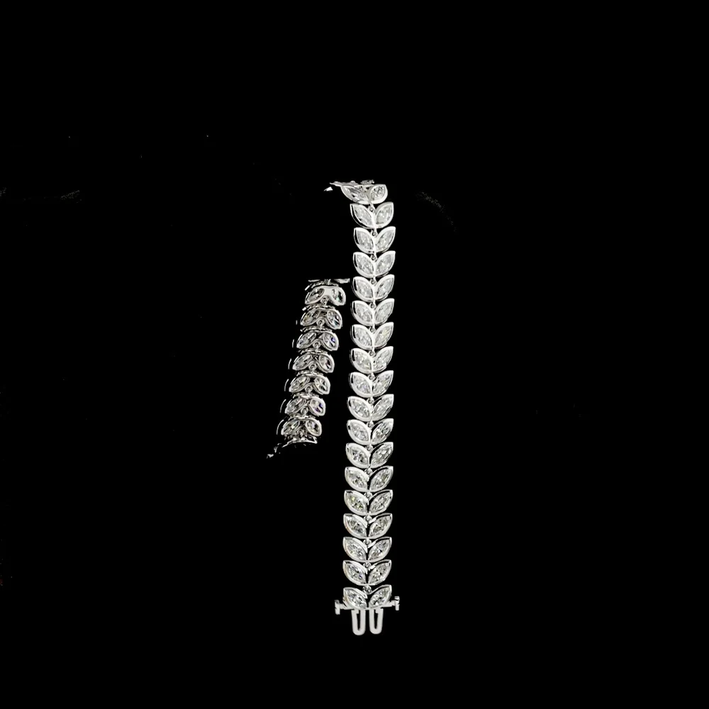 14K White Gold Marquise Cut Lab Diamond Tennis Bracelet - 11.19 Total Carat Weight with Bezel Setting and E-F VVS2 Clarity - Covaloro Fine Jewelry - Image 3