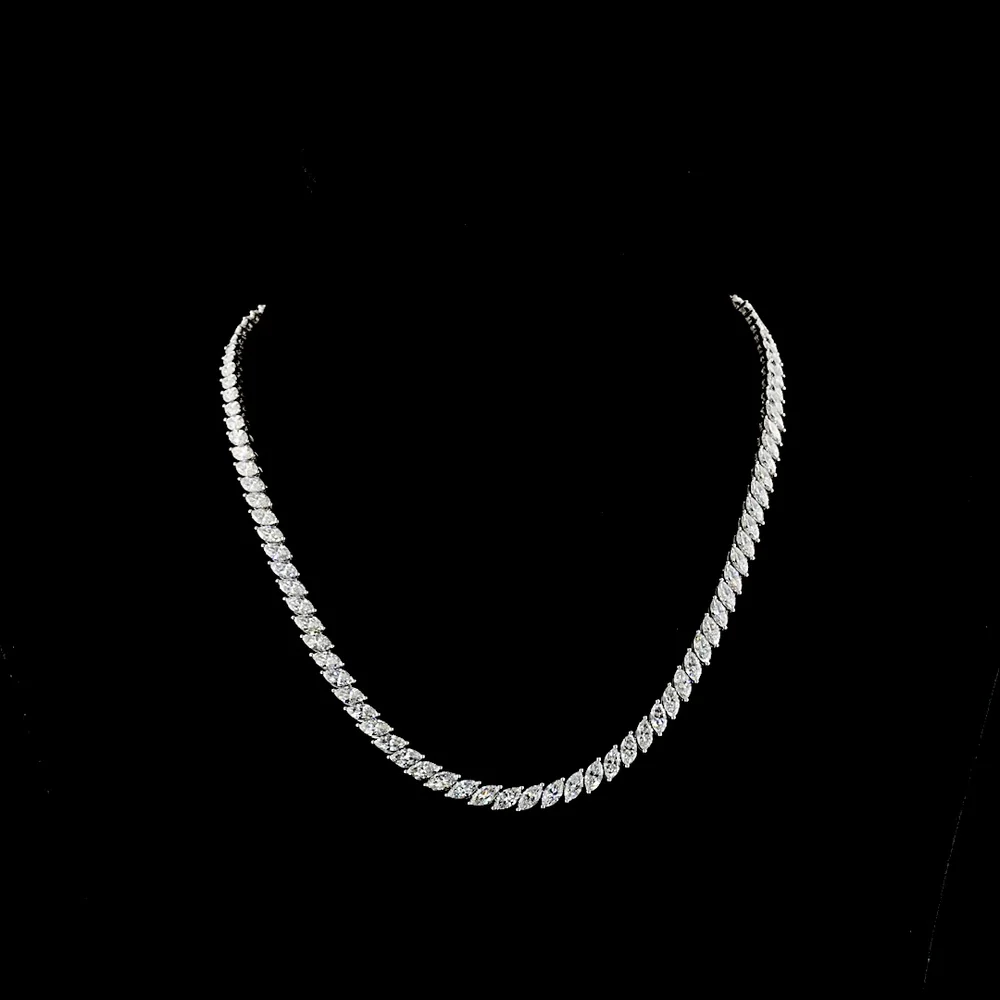 14K White Gold Marquise Cut Lab Diamond Tennis Necklace - 21.42 Carats Total Diamond Weight, E-F Color VS2 Clarity, 108 Stones - Covaloro Fine Jewelry