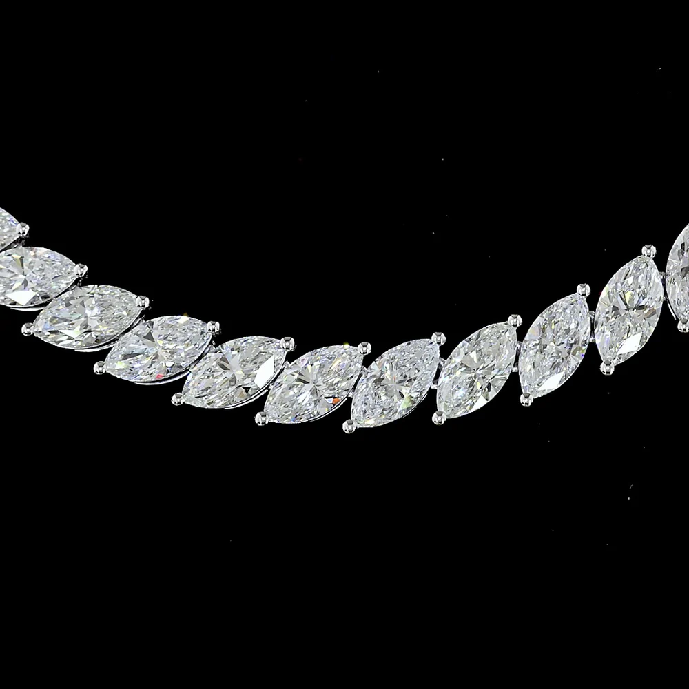 14K White Gold Marquise Cut Lab Diamond Tennis Necklace - 21.42 Carats Total Diamond Weight, E-F Color VS2 Clarity, 108 Stones - Covaloro Fine Jewelry - Image 2