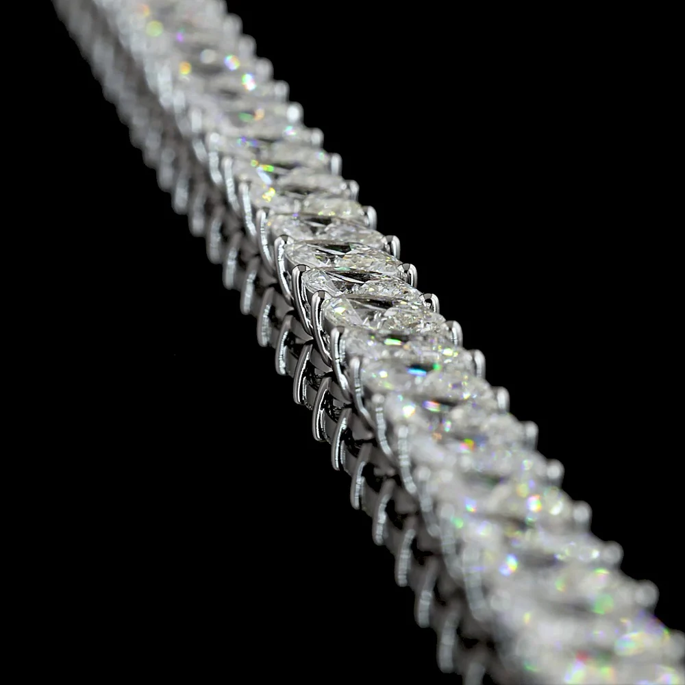 14K White Gold Marquise Cut Lab Diamond Tennis Necklace - 21.42 Carats Total Diamond Weight, E-F Color VS2 Clarity, 108 Stones - Covaloro Fine Jewelry - Image 3
