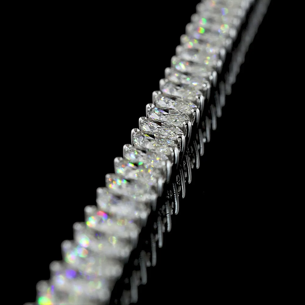14K White Gold Marquise Cut Lab Diamond Tennis Necklace - 21.42 Carats Total Diamond Weight, E-F Color VS2 Clarity, 108 Stones - Covaloro Fine Jewelry - Image 4
