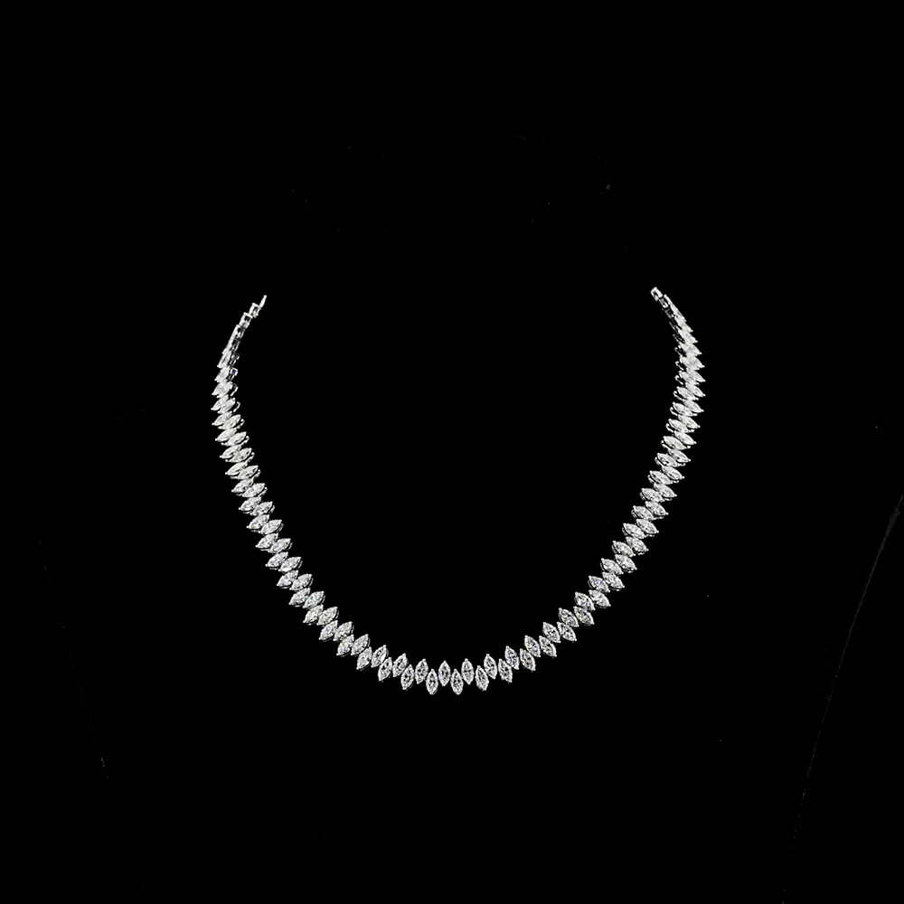 14K White Gold Marquise Cut Lab Diamond Tennis Necklace - 24.70 Carat Total Weight, 148 Stones, E-F VS Clarity - Covaloro Fine Jewelry