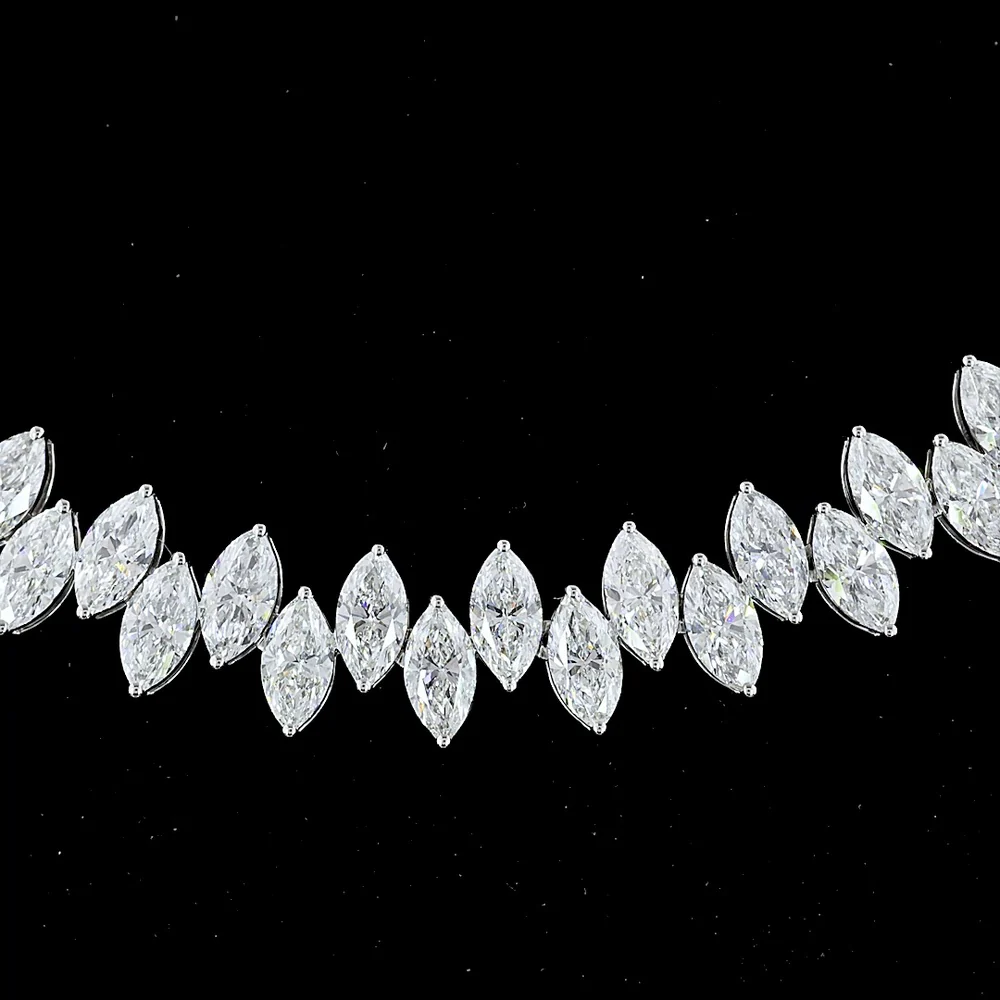 14K White Gold Marquise Cut Lab Diamond Tennis Necklace - 24.70 Carat Total Weight, 148 Stones, E-F VS Clarity - Covaloro Fine Jewelry - Image 2
