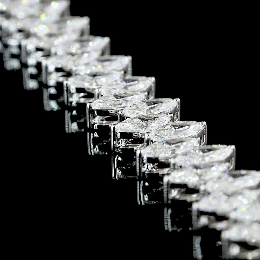 14K White Gold Marquise Cut Lab Diamond Tennis Necklace - 24.70 Carat Total Weight, 148 Stones, E-F VS Clarity - Covaloro Fine Jewelry - Image 3