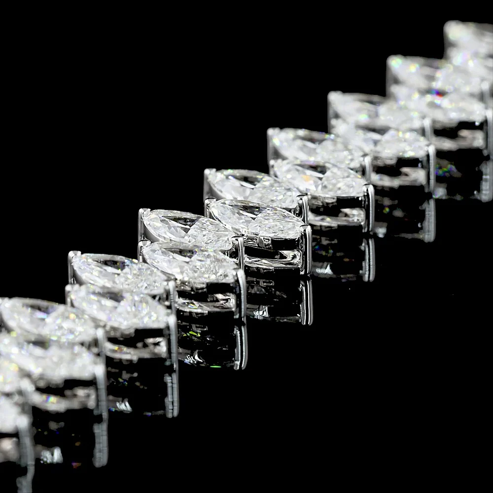 14K White Gold Marquise Cut Lab Diamond Tennis Necklace - 24.70 Carat Total Weight, 148 Stones, E-F VS Clarity - Covaloro Fine Jewelry - Image 4