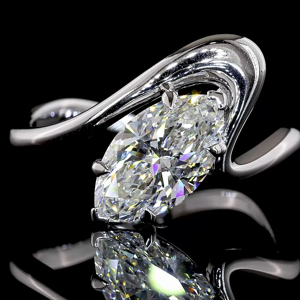 14K White Gold Marquise Cut Solitaire Ring with Inclined Prong Setting - 1.58 Carat Total Diamond Weight - Covaloro Fine Jewelry - Image 2