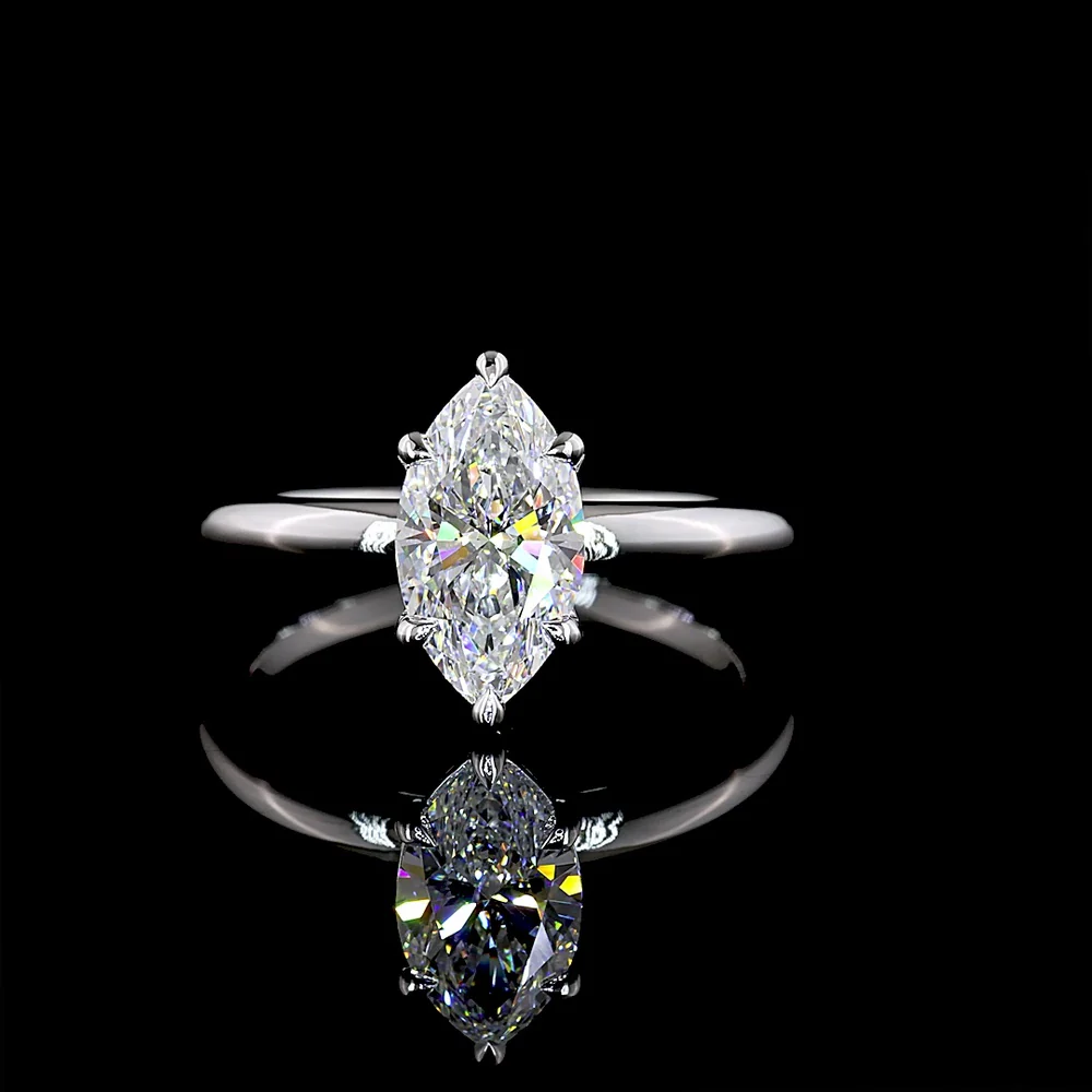 14K White Gold Marquise Cut Solitaire Ring with Lab-Grown D VVS2 Diamond - 1.53 Carat Total Diamond Weight, IGI Certified - Covaloro Fine Jewelry