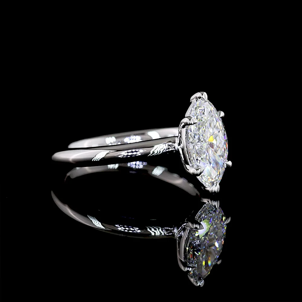 14K White Gold Marquise Cut Solitaire Ring with Lab-Grown D VVS2 Diamond - 1.53 Carat Total Diamond Weight, IGI Certified - Covaloro Fine Jewelry - Image 2