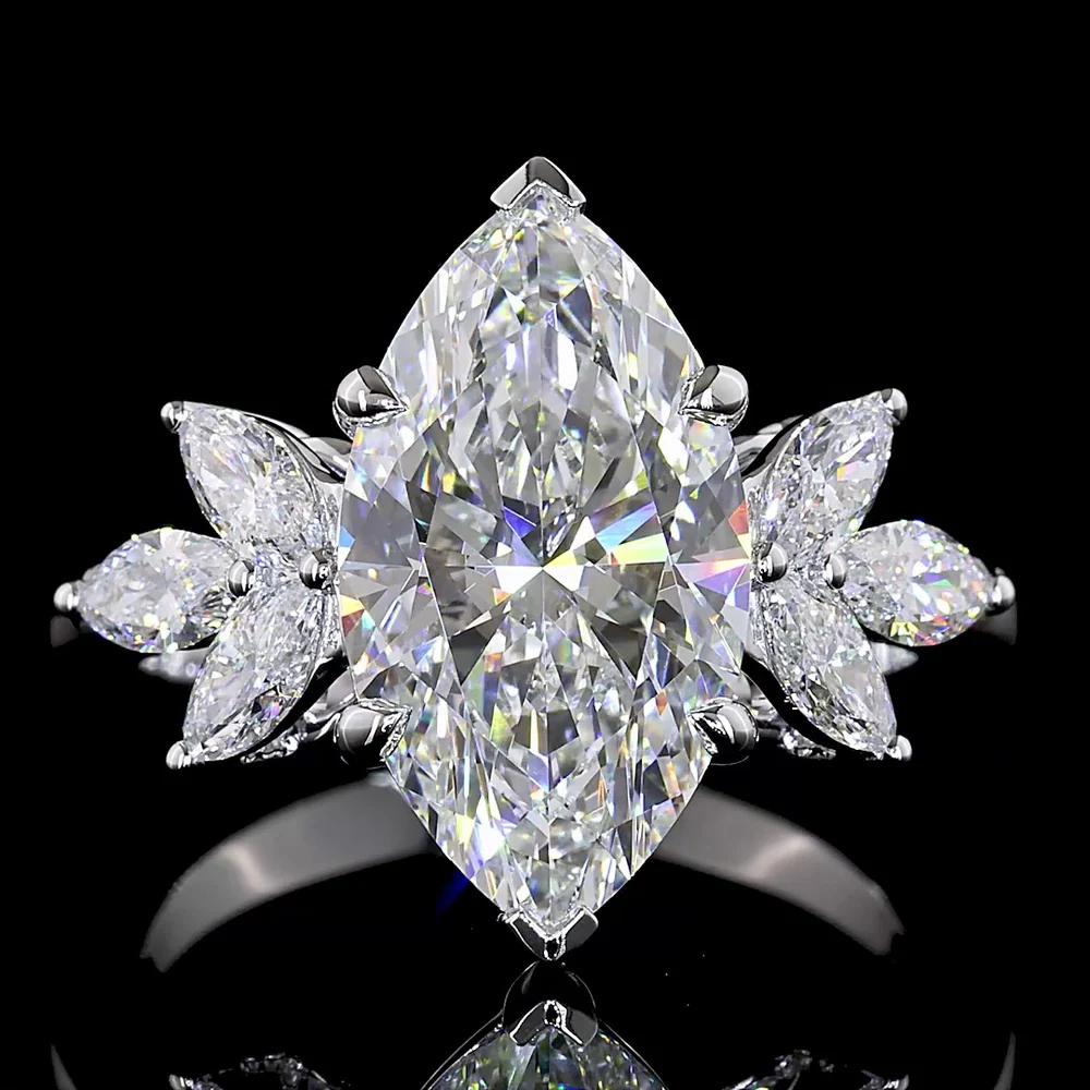 14K White Gold Marquise Cut Special Ring with F VVS2 Center Lab Diamond and Six Marquise Accents - 4.91 Carat Total Diamond Weight - Covaloro Fine Jewelry - Image 2