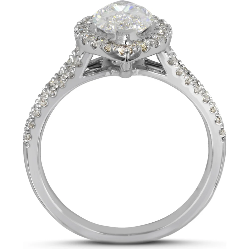 14K White Gold Marquise Cut Split Shank Lab Diamond Ring with Halo - 1.99 Total Carat Weight, E VS1 Center (1.51 Carats) - Covaloro Fine Jewelry - Image 2