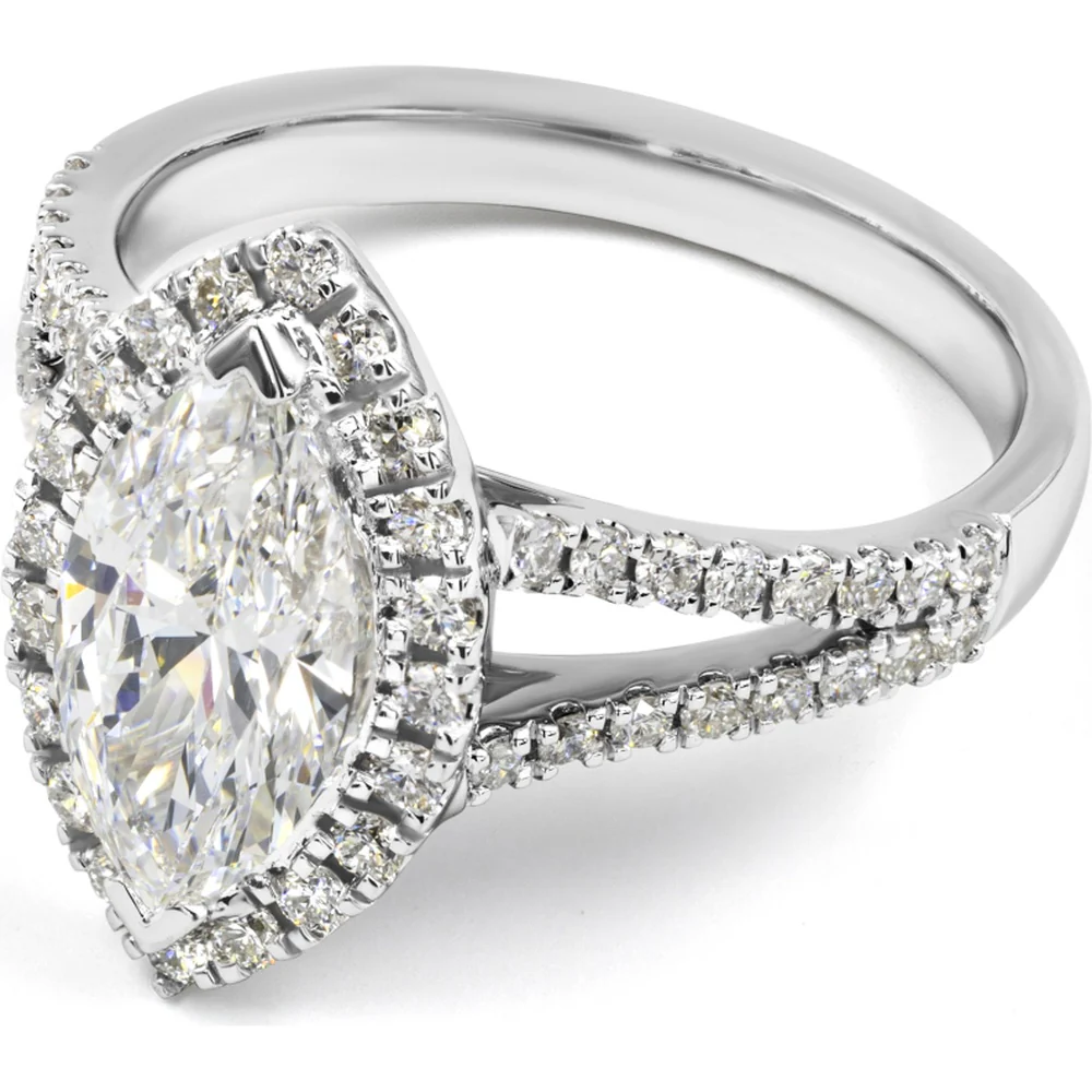 14K White Gold Marquise Cut Split Shank Lab Diamond Ring with Halo - 1.99 Total Carat Weight, E VS1 Center (1.51 Carats) - Covaloro Fine Jewelry - Image 3