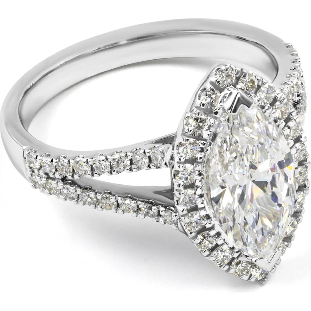 14K White Gold Marquise Cut Split Shank Lab Diamond Ring with Halo - 1.99 Total Carat Weight, E VS1 Center (1.51 Carats) - Covaloro Fine Jewelry - Image 4