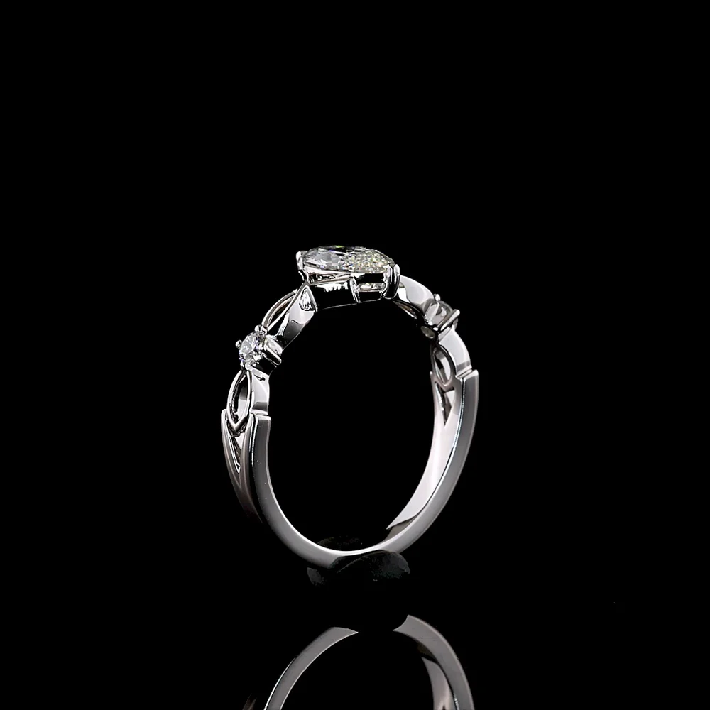 14K White Gold Marquise Cut Three Stone Ring with Lab Grown Diamonds - 0.60 Carats Total Diamond Weight - Covaloro Fine Jewelry - Image 4
