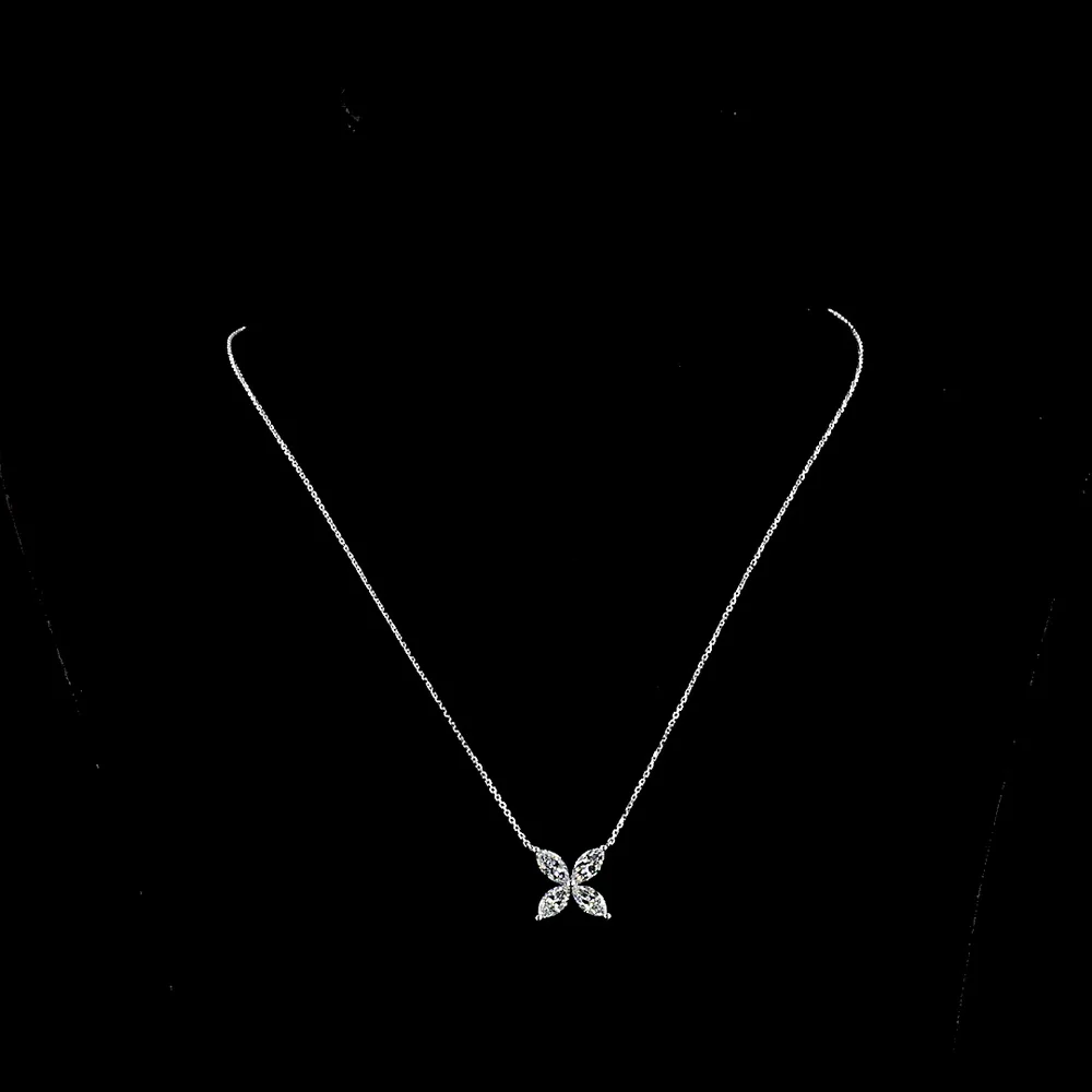 14K White Gold Marquise Diamond Cluster Pendant with Inclined Prong Set Lab Diamonds - 2.03 Carats Total Diamond Weight - Covaloro Fine Jewelry