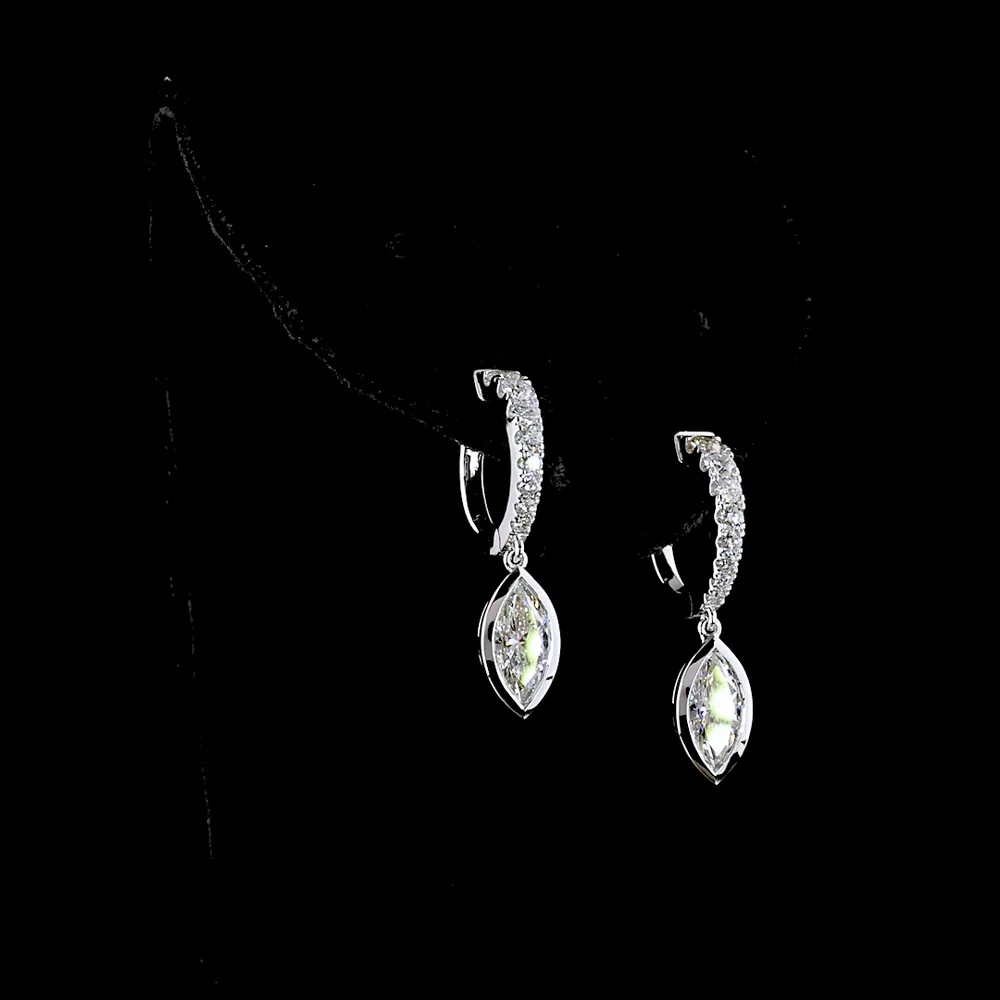 14K White Gold Marquise Drop Earrings with Bezel Set Lab Diamonds - 1.97 Carat Total Diamond Weight - Covaloro Fine Jewelry - Image 3