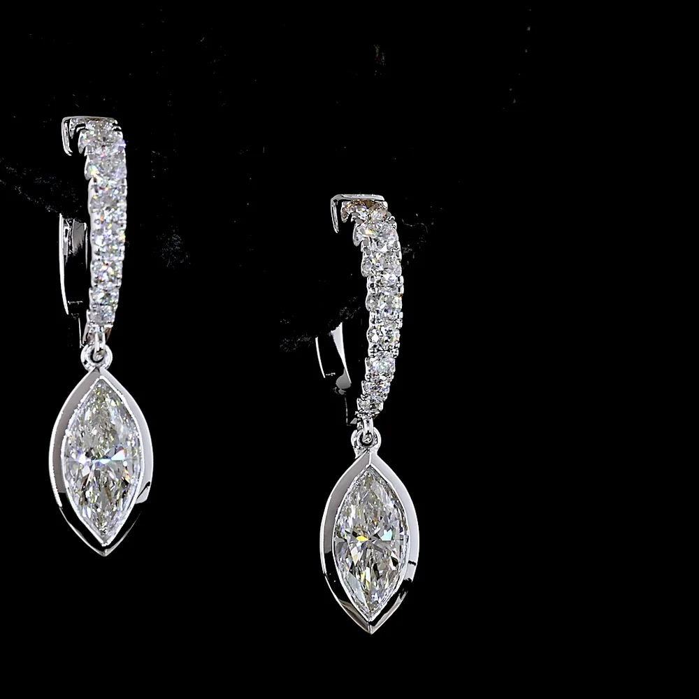 14K White Gold Marquise Drop Earrings with Bezel Set Lab Diamonds - 1.97 Carat Total Diamond Weight - Covaloro Fine Jewelry - Image 4