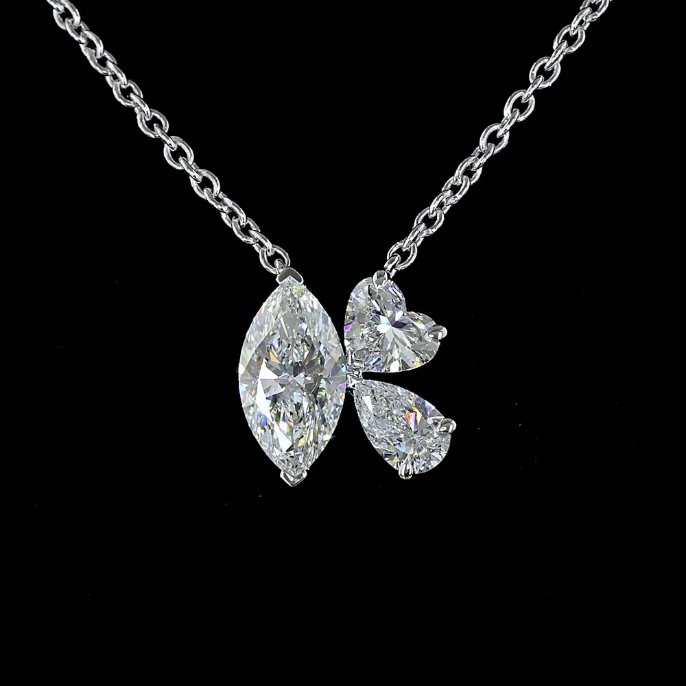 14K White Gold Marquise Heart & Pear Lab Diamond Cluster Pendant - 2.56 Carat Total Weight - Covaloro Fine Jewelry - Image 2