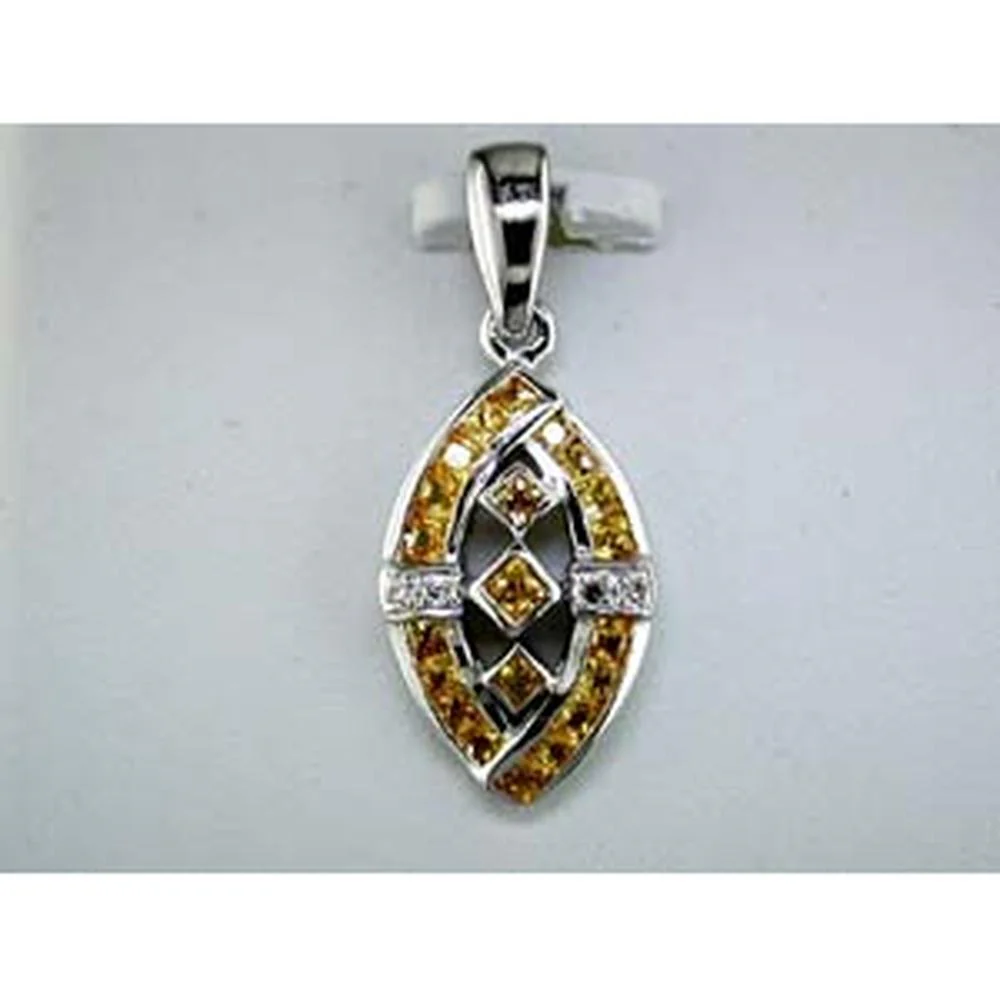 14K White Gold Marquise-Inspired Pendant with Princess Cut Yellow Sapphires and Round Diamond Accents - .72 Carat Yellow Sapphire & .03 Carat Total Diamond Weight - Royal Jewelry