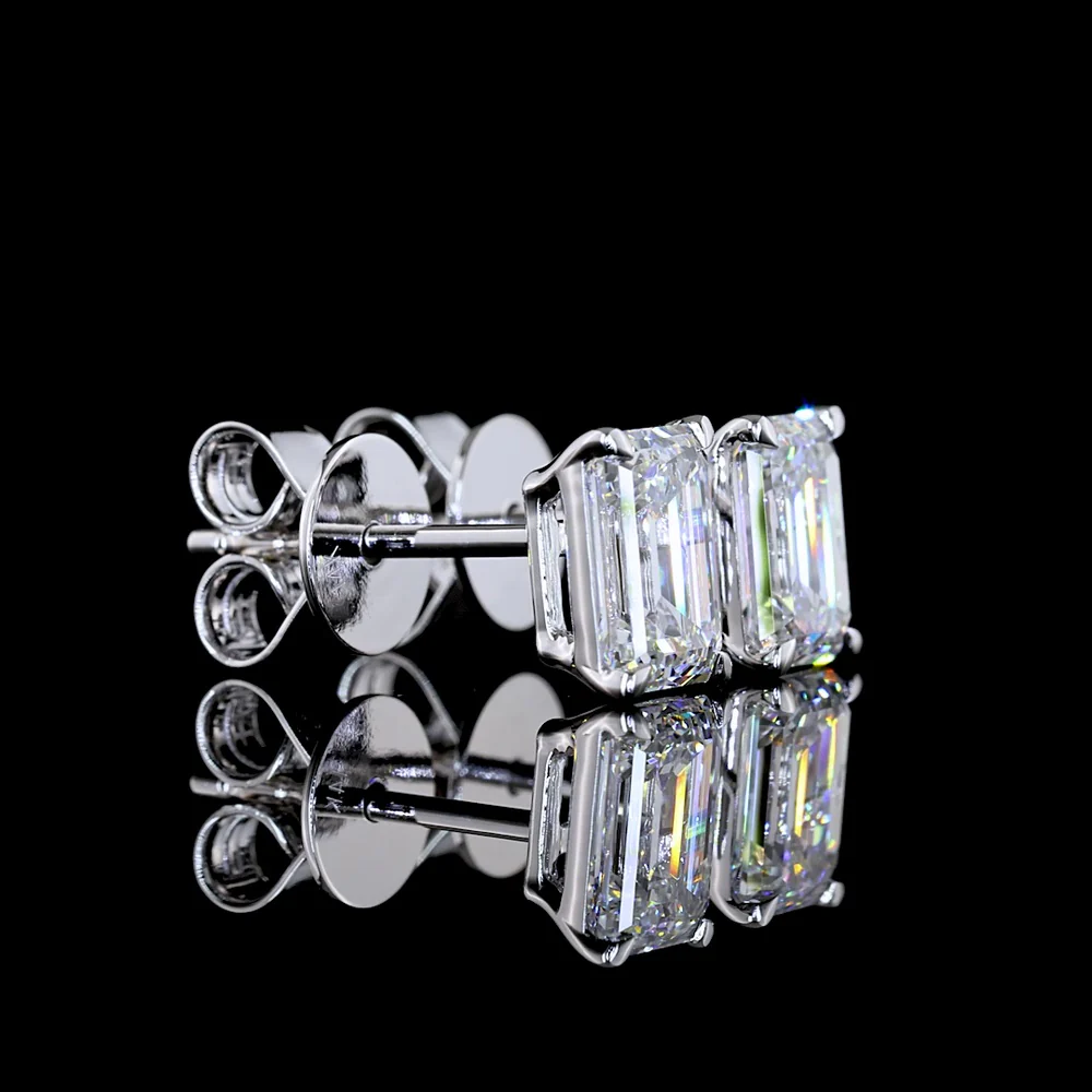 14K White Gold Martini Set Emerald Cut Lab Diamond Stud Earrings - 1.51 Carats Total Diamond Weight - Covaloro Fine Jewelry
