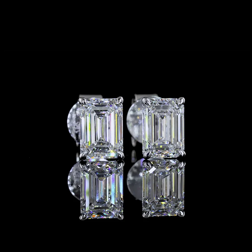 14K White Gold Martini Set Emerald Cut Lab Diamond Stud Earrings - 1.51 Carats Total Diamond Weight - Covaloro Fine Jewelry - Image 2